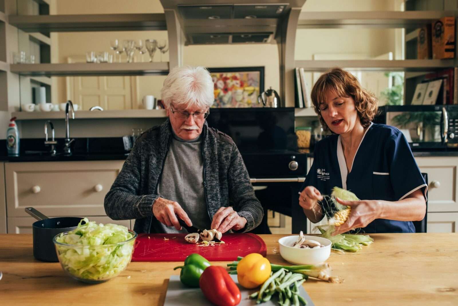 Client and Bright Carer preparing a meal together