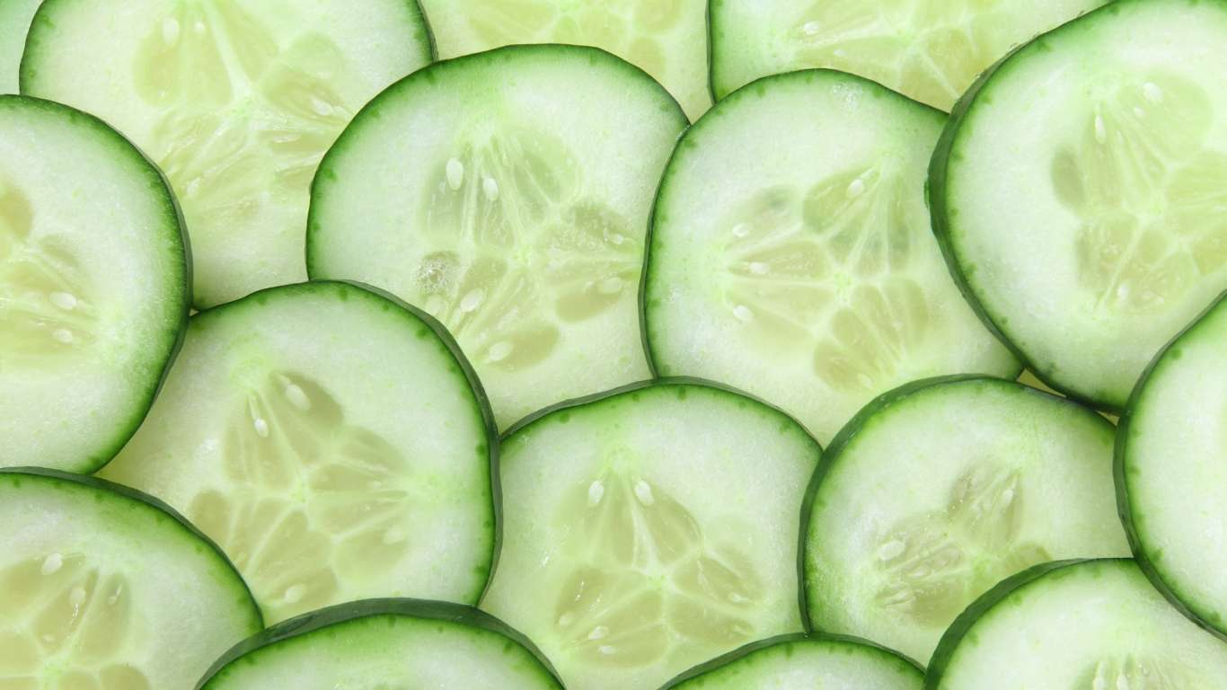 Slices of cucumber overlapping one another