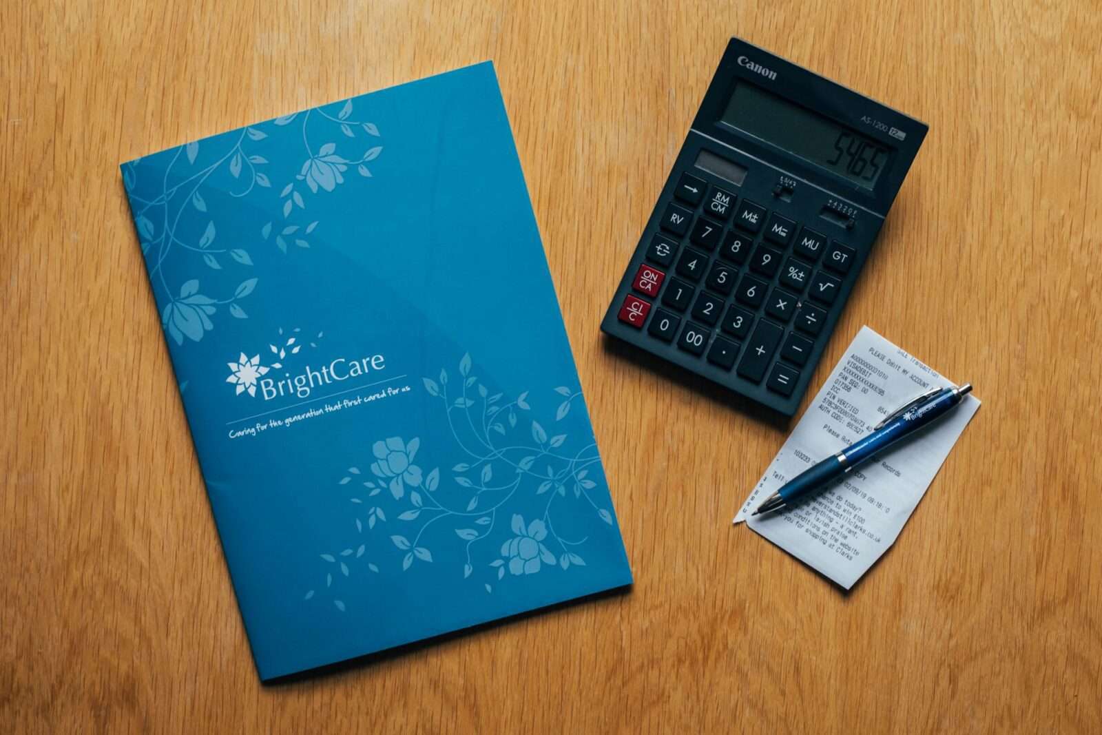 Bright Care's info pack and calculator with bill
